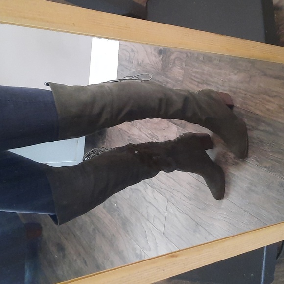 Aldo genuine suede over the knee boots new without tags size 8 khaki green - Picture 3 of 14